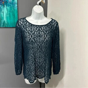 Womens XS‎ Green Sheer Lace Floral Top Dark Romantic Whimsigoth Grunge Cybergoth